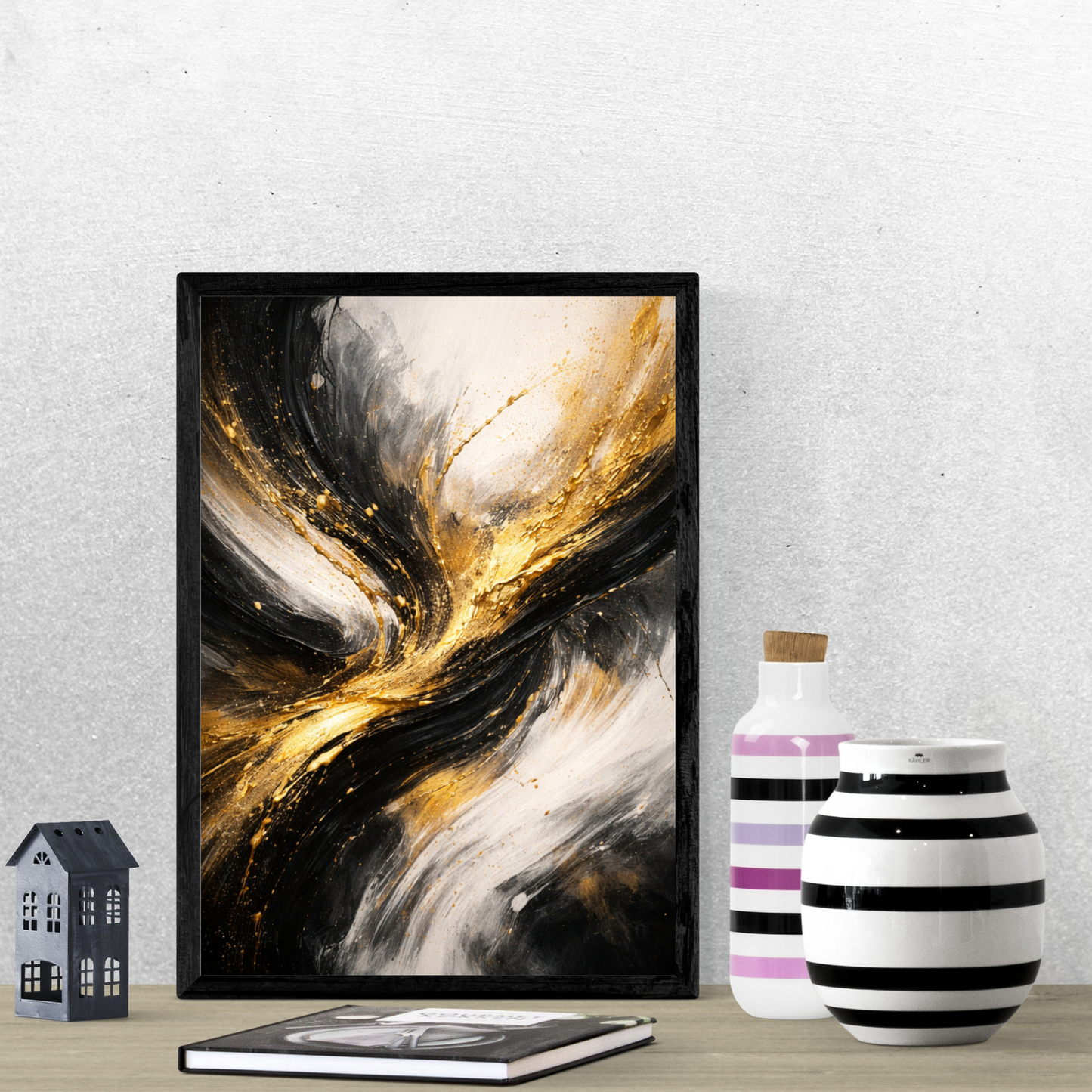 Golden Fusion – Luxury Black & Gold Abstract Canvas Wall Art