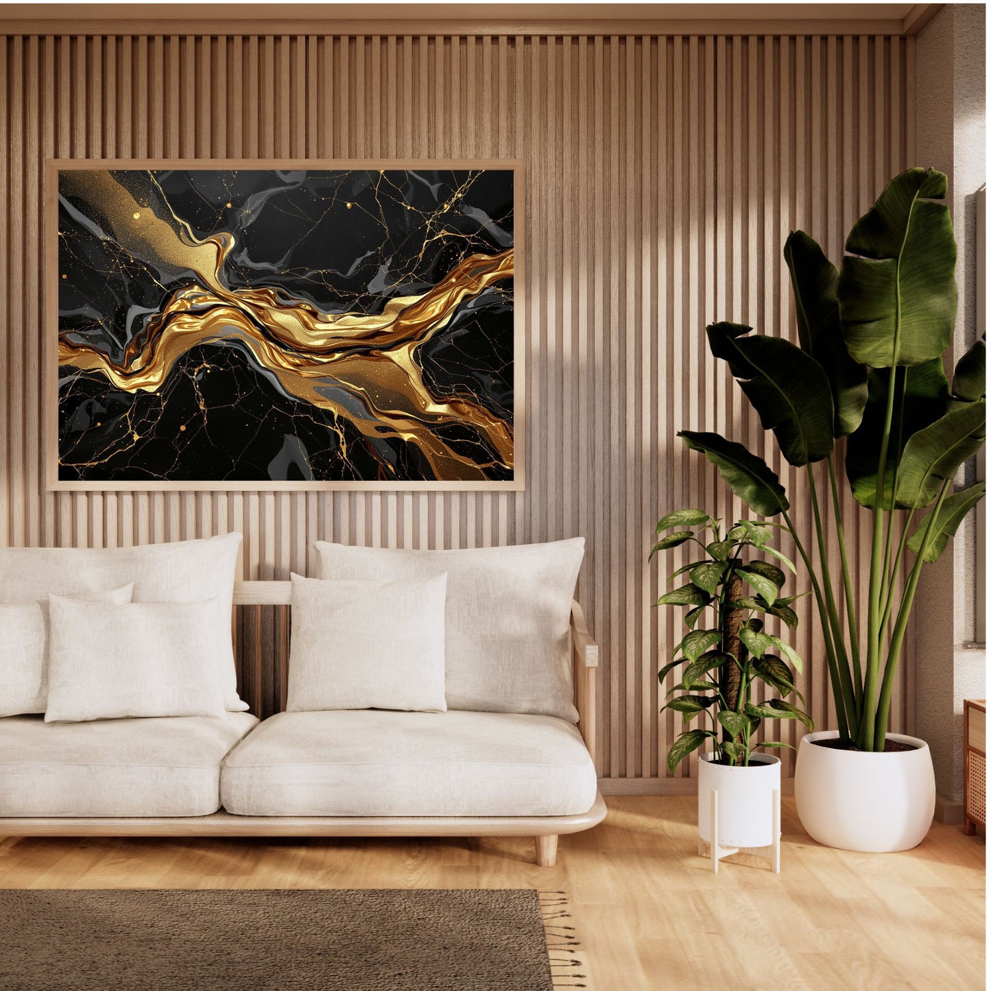 Liquid Gold Vein – Luxury Black & Gold Abstract Canvas Wall Art