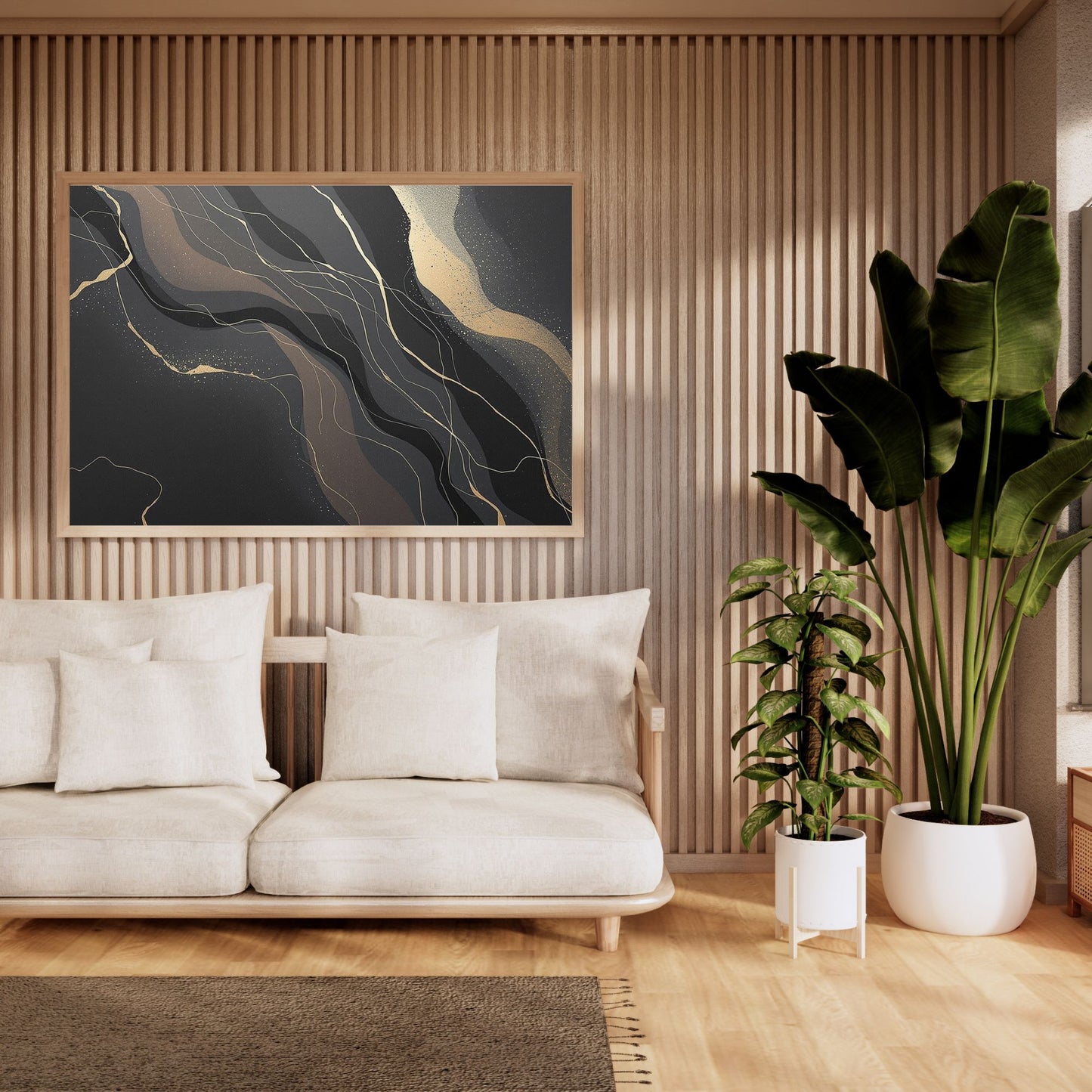 Midnight Veins Luxury Black & Gold Abstract Canvas Wall Art - Premium Textured Print