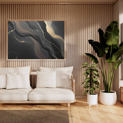 Midnight Veins Luxury Black & Gold Abstract Canvas Wall Art - Premium Textured Print
