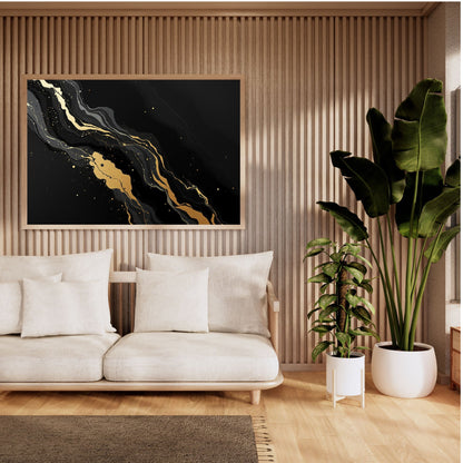 Golden Flow – Luxury Black & Gold Abstract Canvas Wall Art