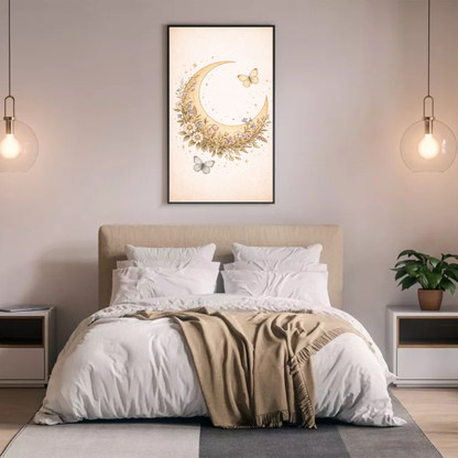 Floral Moon Fine Art Poster – Vintage Botanical Celestial Wall Art