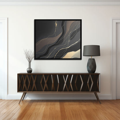 Midnight Veins Luxury Black & Gold Abstract Canvas Wall Art - Premium Textured Print