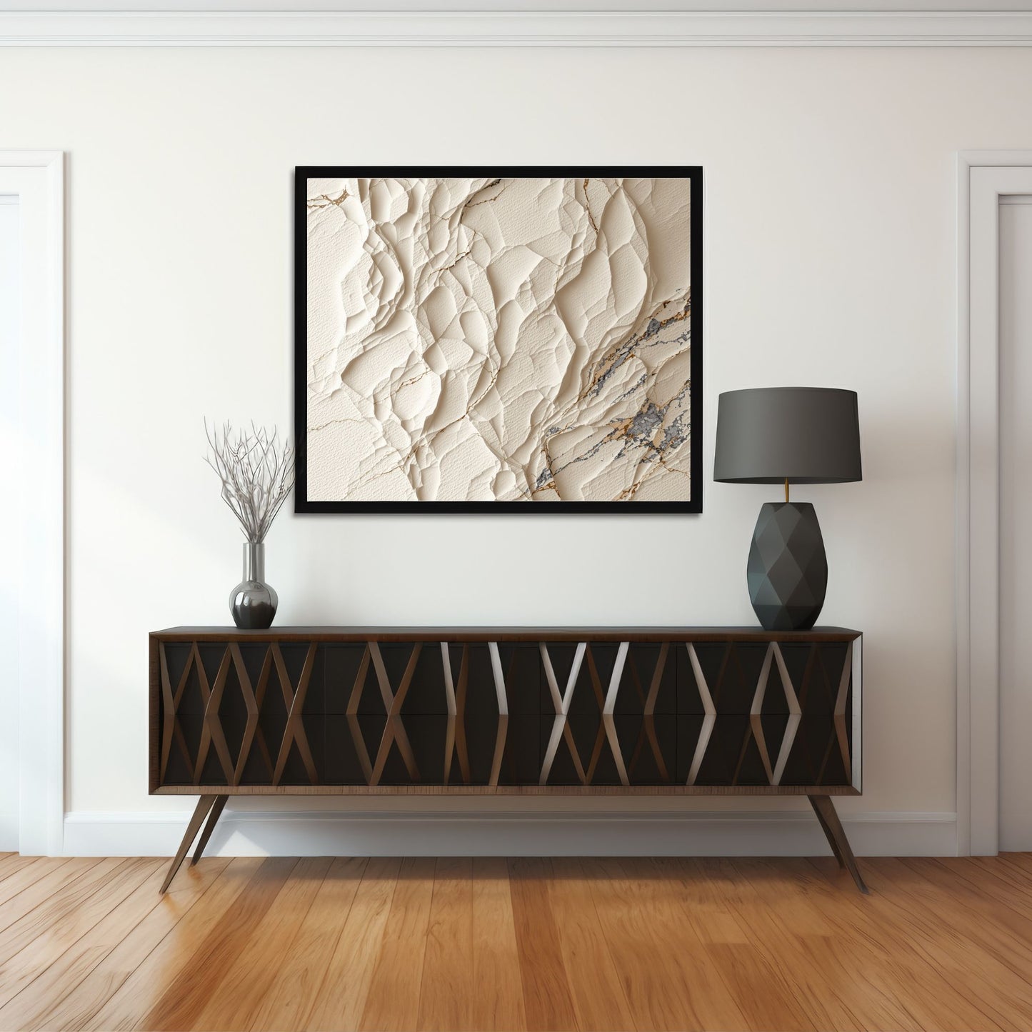 Ivory Fragment – Luxury Textured Abstract Canvas | Beige & Gold Wall Art