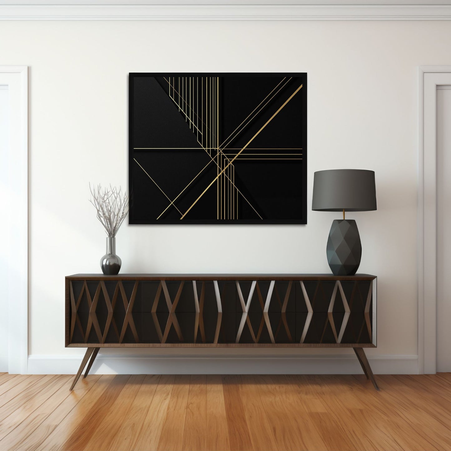 Golden Geometry – Luxury Black & Gold Geometric Canvas Wall Art
