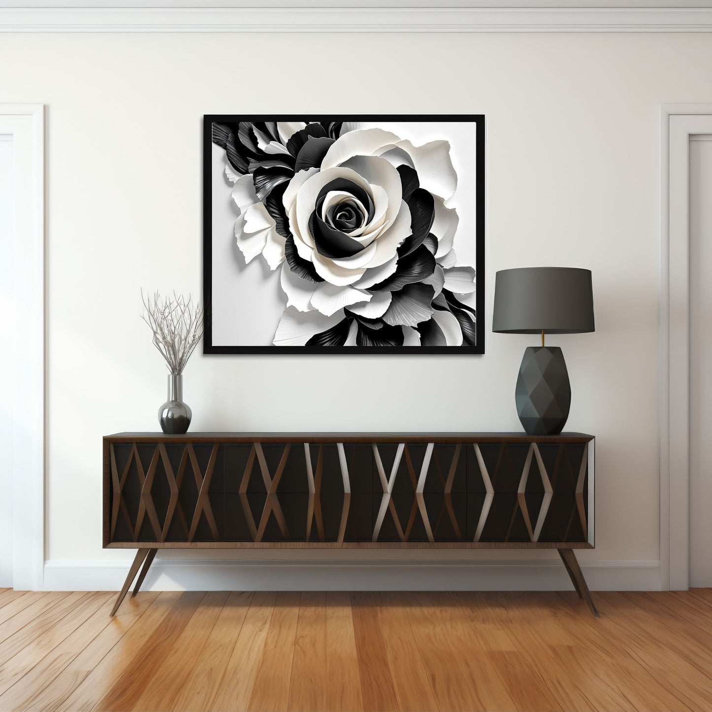 Midnight Bloom Black & White Floral Canvas Wall Art – Elegant Home Decor