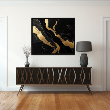 Golden Vein Noir – Luxury Black & Gold Abstract Canvas