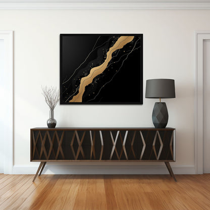 Golden Vein Noir – Luxury Black & Gold Abstract Canvas Art
