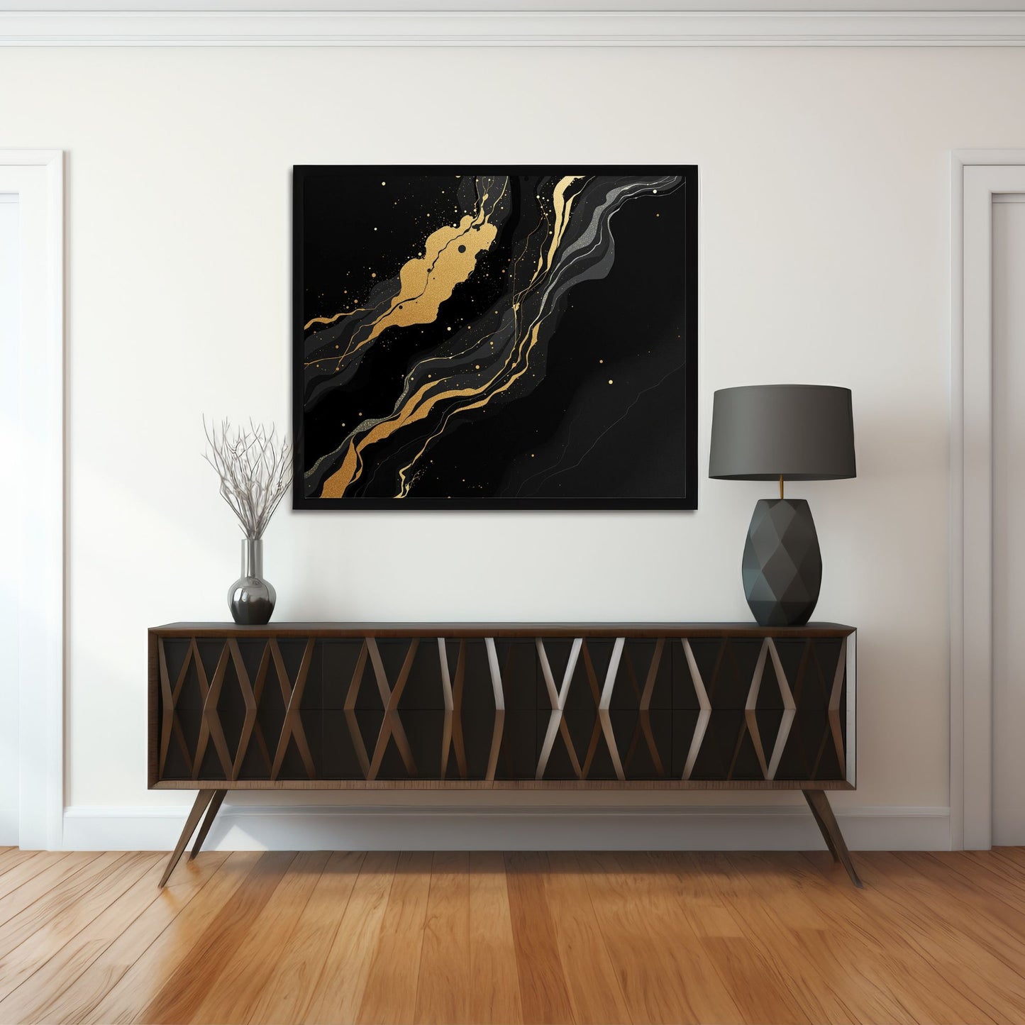 Golden Flow – Luxury Black & Gold Abstract Canvas Wall Art