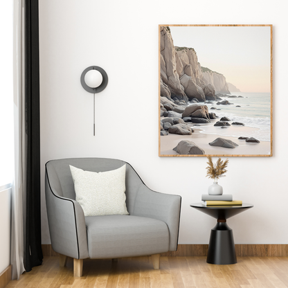 Serene Coastal Cliffs Canvas Wall Art – Minimalist Beach Landscape Print