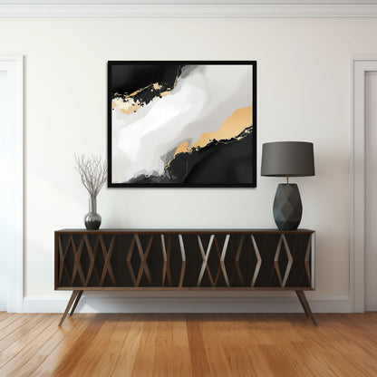 Black & White Gold Abstract Canvas Wall Art – Luxury Minimalist Statement