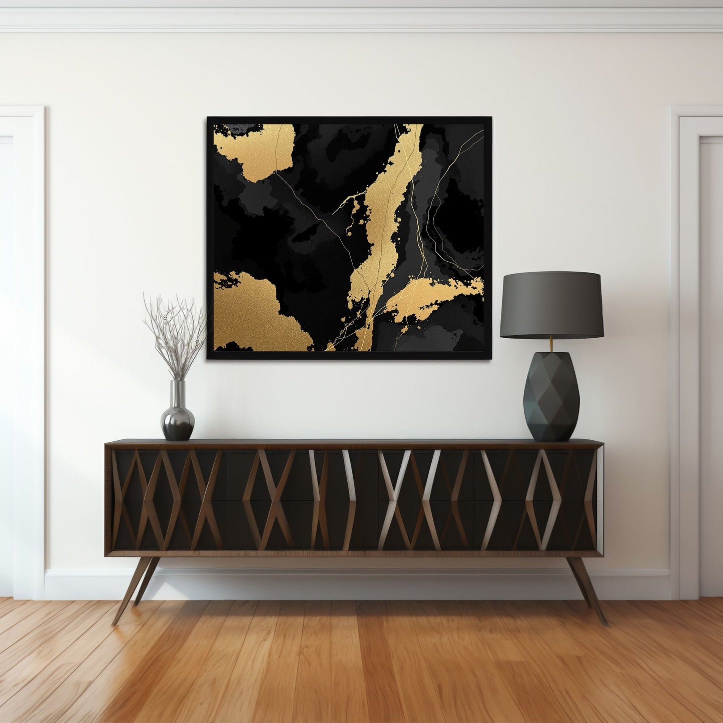 Golden Obsidian Flow Luxury Abstract Canvas Art - Black & Gold Wall Decor