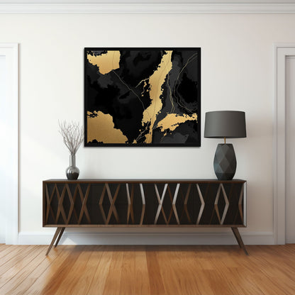 Golden Obsidian Flow Luxury Abstract Canvas Art - Black & Gold Wall Decor