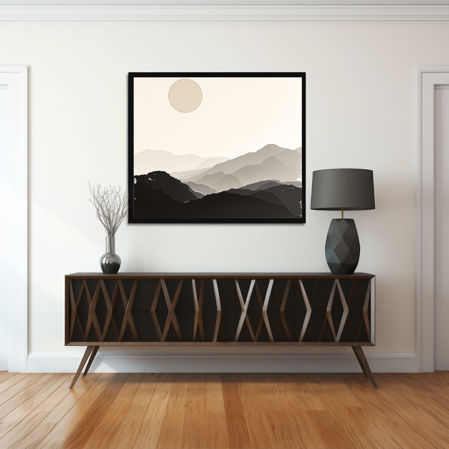 Silent Horizon – Minimal Japanese Sun Landscape Wall Art