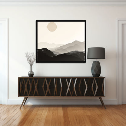 Silent Horizon – Minimal Japanese Sun Landscape Wall Art
