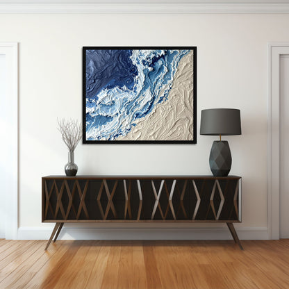 Luxury Navy & Sand Ocean Wave Canvas Wall Art – Modern Coastal Abstract Textured Wall Decor