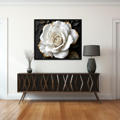 Ivory Noir Rose – Luxury Black & Gold Floral Canvas Wall Art