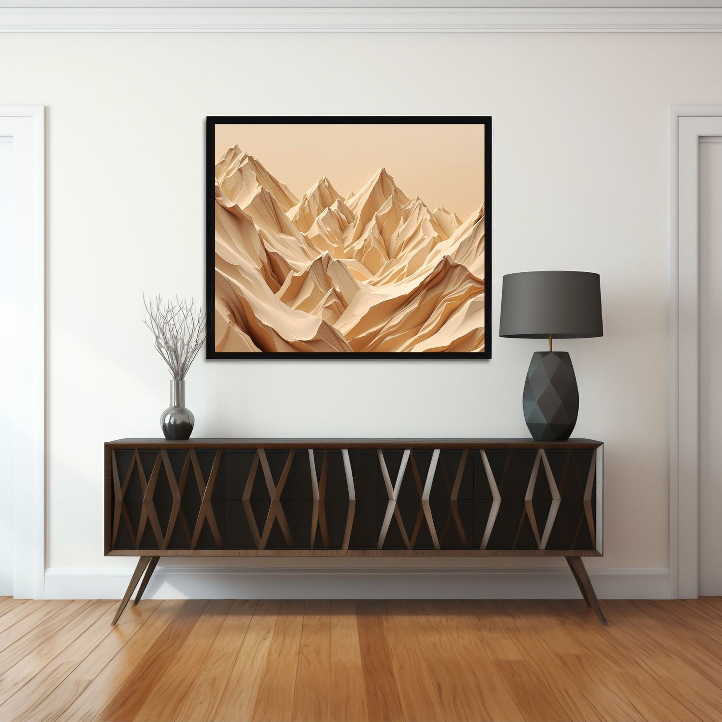 Desert Horizon Peaks Canvas Wall Art – Minimal Textured Mountain Landscape in Warm Beige & Sand Tones