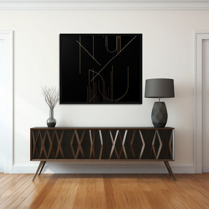 Midnight Geometry – Luxury Black & Gold Minimal Canvas Art
