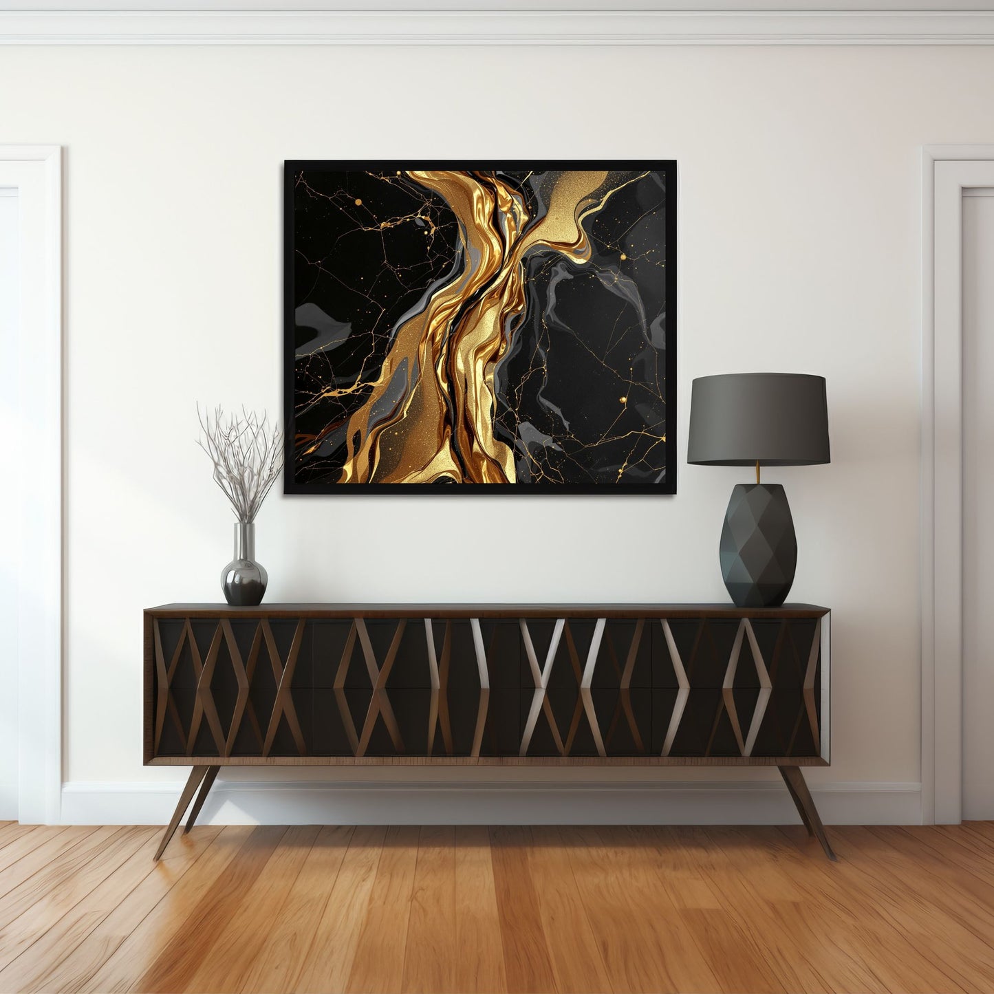 Liquid Gold Vein – Luxury Black & Gold Abstract Canvas Wall Art