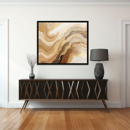 Golden Marble Flow Canvas Wall Art – Luxury Abstract in Beige & Caramel Tones