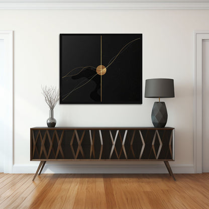 Golden Eclipse – Luxury Black & Gold Minimal Abstract Canvas Art