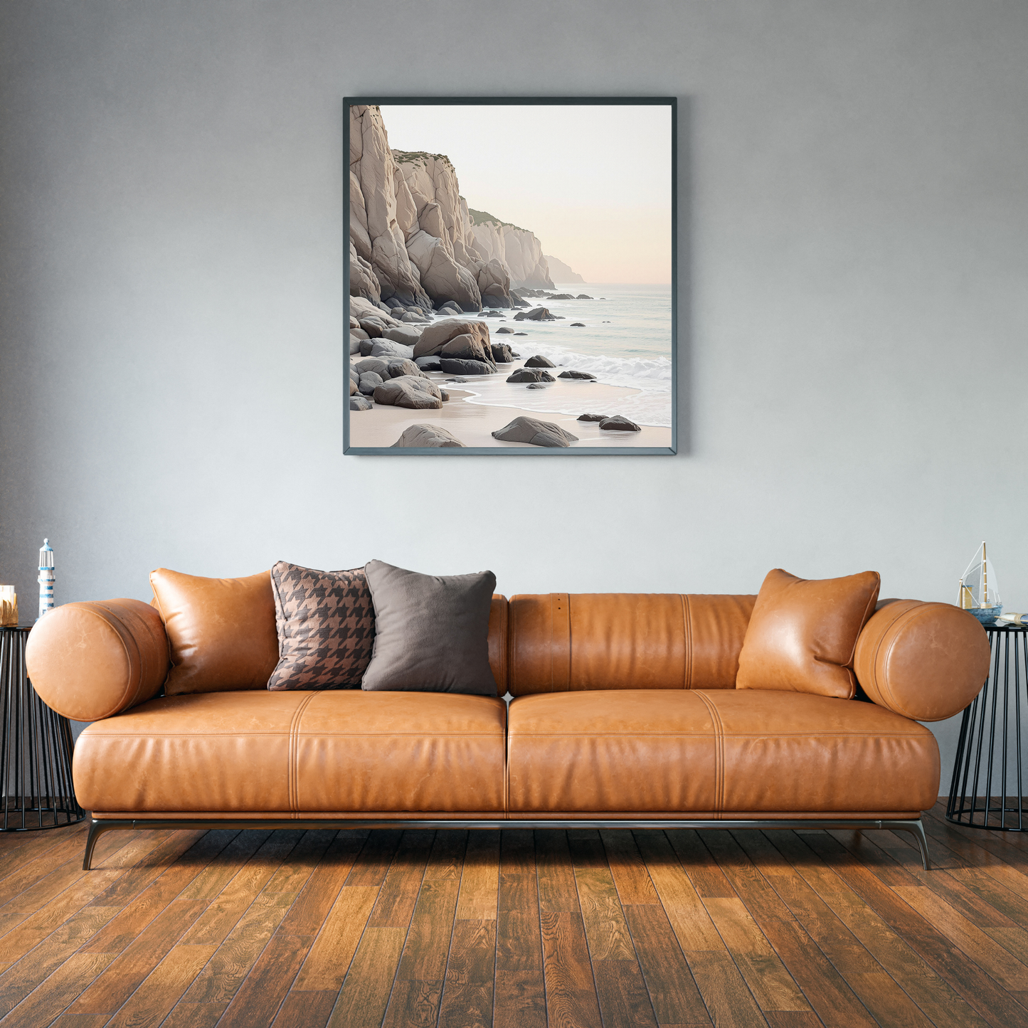 Serene Coastal Cliffs Canvas Wall Art – Minimalist Beach Landscape Print