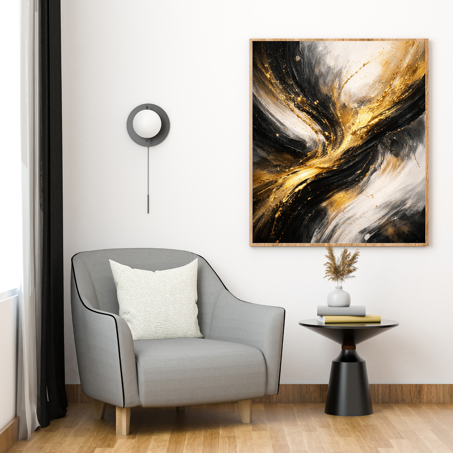 Golden Fusion – Luxury Black & Gold Abstract Canvas Wall Art