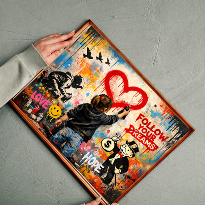 Follow Your Dreams Graffiti Canvas Art - Modern Street Art Print for Home Decor