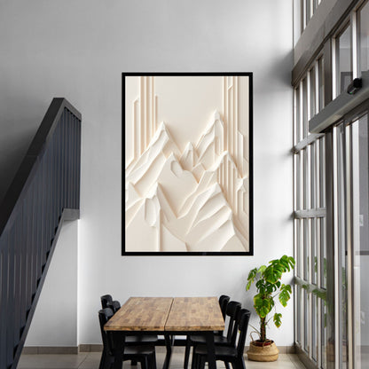 Ivory Geometric Peaks Canvas Wall Art – Minimal Sculpted Mountain Design in Soft Beige Tones
