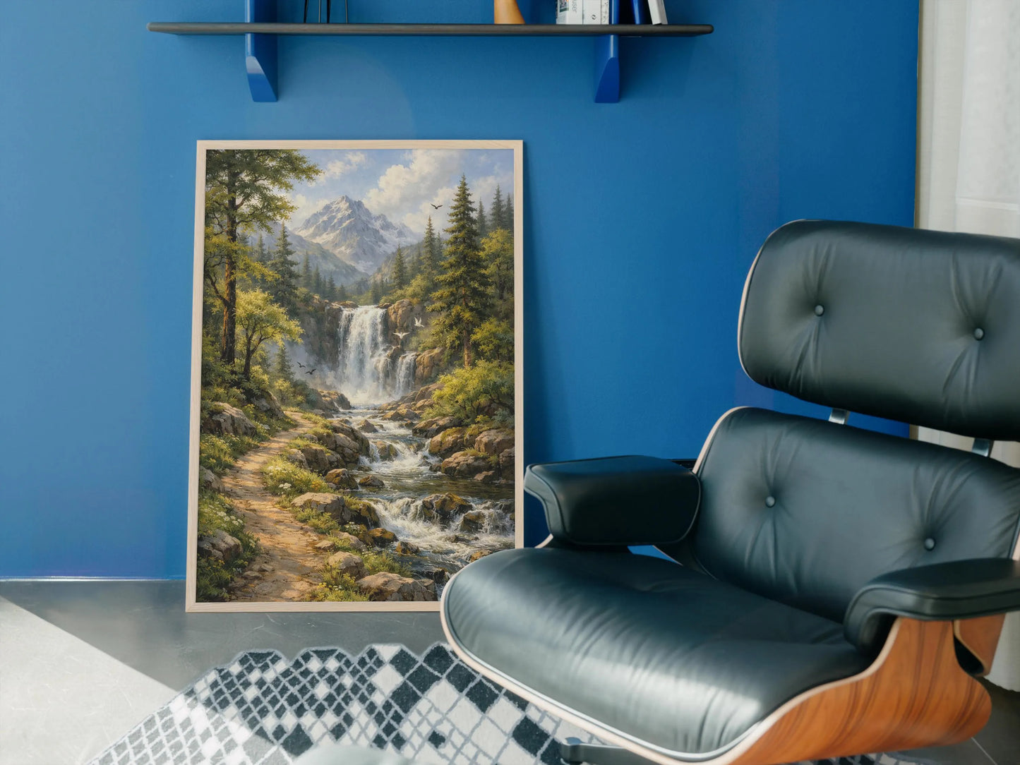Path of Serenity – Fine Art Nature Wall Art with Waterfall, Mountain Stream & Birds